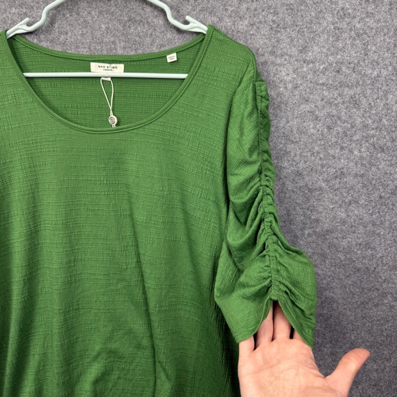 Max Studio London Green Ruched Puff Sleeve Textured Knit Top 3X 3W01S78 NWT - Picture 6 of 11